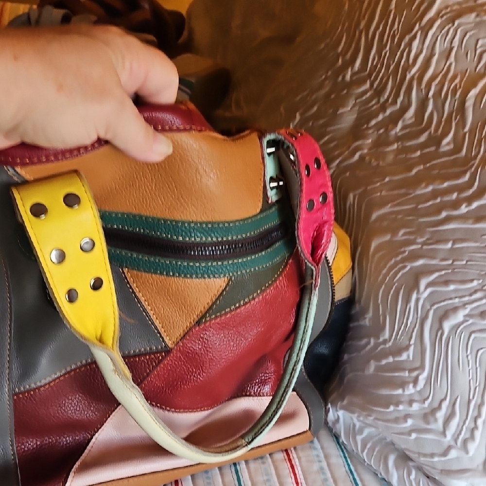 Amerileather Studded Multicolor Patchwork Tote Pu… - image 6